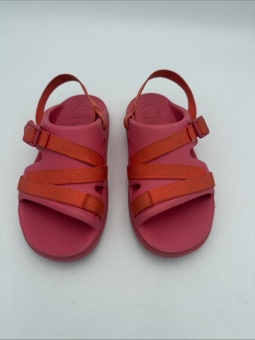 Chaco Kids Pink Sandals with Orange Straps kids 4 casual beach vacation outdoor